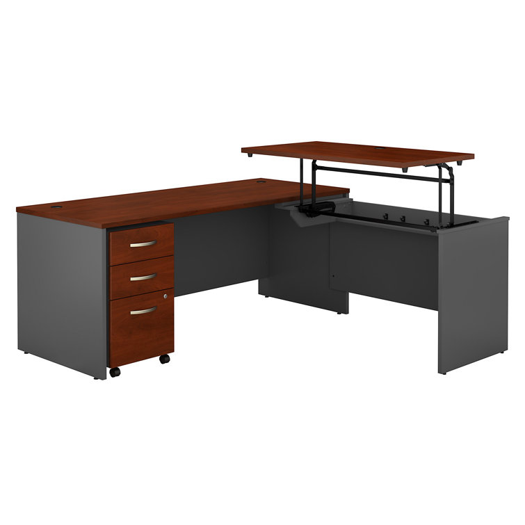 Hansen Cherry & Graphite Gray Ergonomic L-Shaped Sit-Stand Desk with Mobile File Cabinet