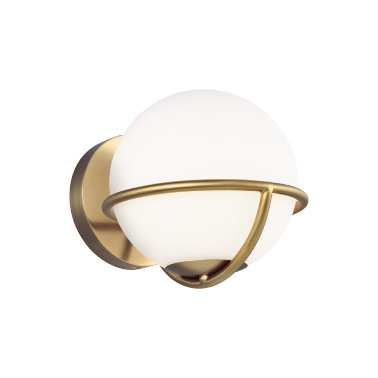 Burnished Brass Dimmable Sconce with White Opal Glass Shade