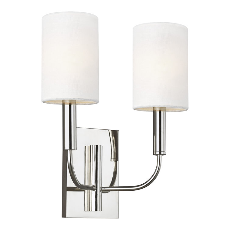 Brianna Polished Nickel 2-Light Dimmable Wall Sconce with White Linen Shade