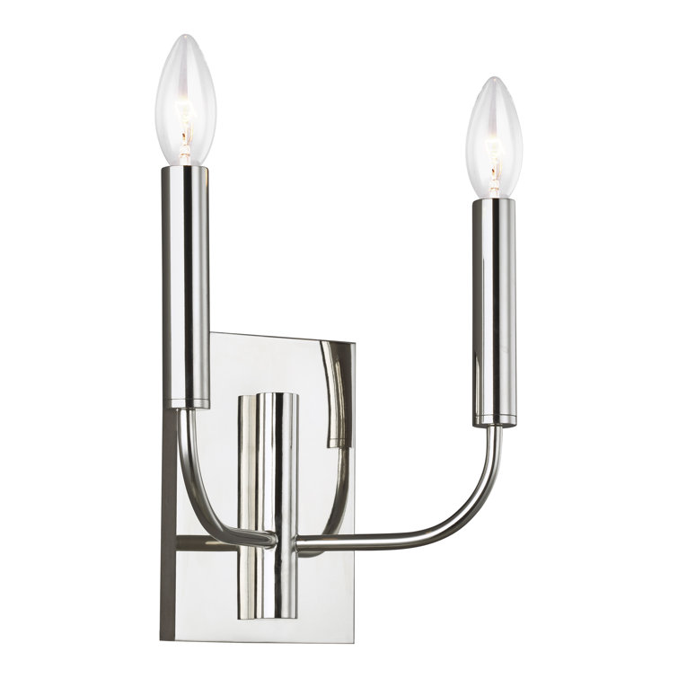 Brianna Polished Nickel 2-Light Dimmable Wall Sconce with White Linen Shade