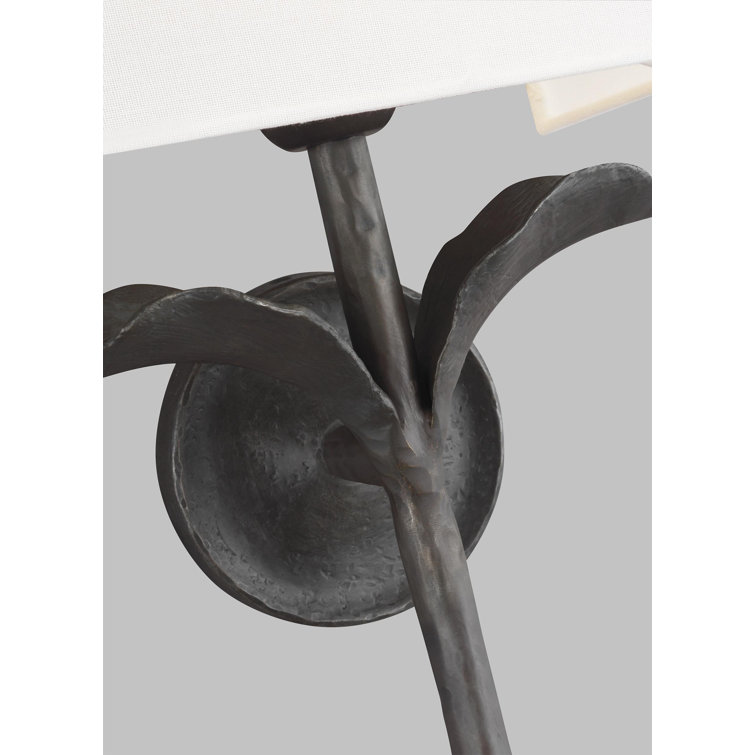 Georgia Dimmable Aged Iron Wall Sconce with White Linen Shade