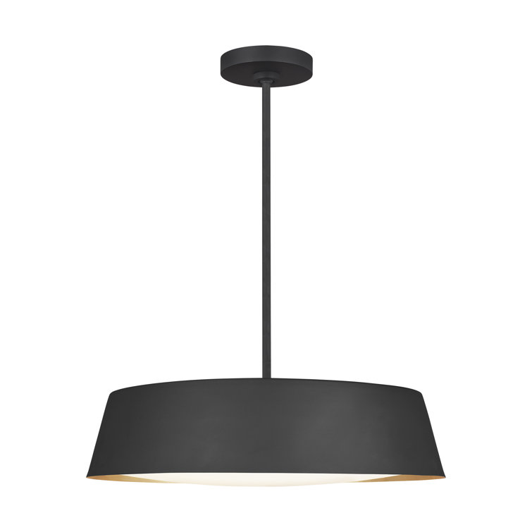 Midnight Black Drum Pendant with Silk-Screen Glass & Gold Leaf Interior