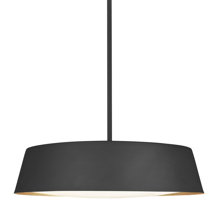 Midnight Black Drum Pendant with Silk-Screen Glass & Gold Leaf Interior
