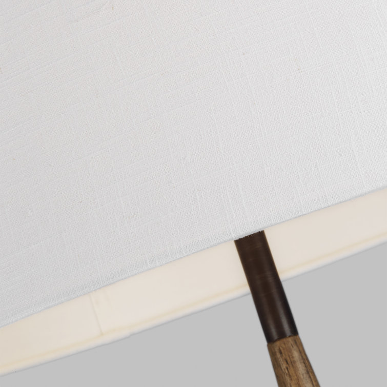 Weathered Oak Wood Floor Lamp with White Linen Shade