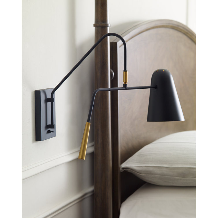 Simon 1-Light Dimmable Swing Arm Sconce in Matte White and Midnight Black