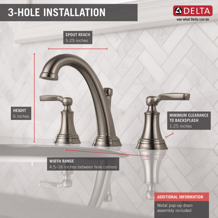 Sleek Modern 6" Stainless Steel Widespread Bathroom Faucet with Metal Drain