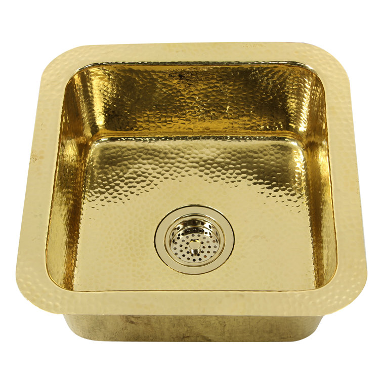 Hand-Hammered Brass and Copper Square Drop-In Sink, 17"