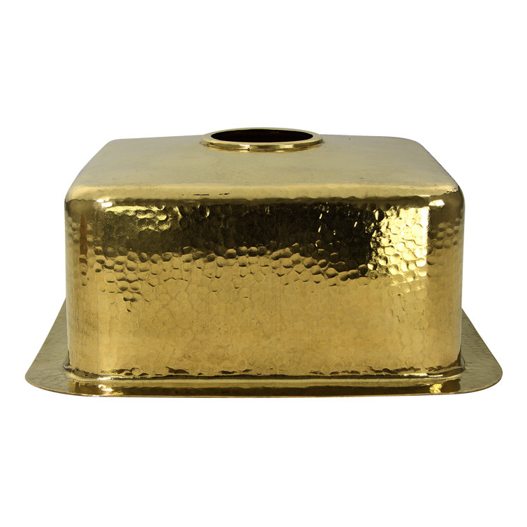 Hand-Hammered Brass and Copper Square Drop-In Sink, 17"
