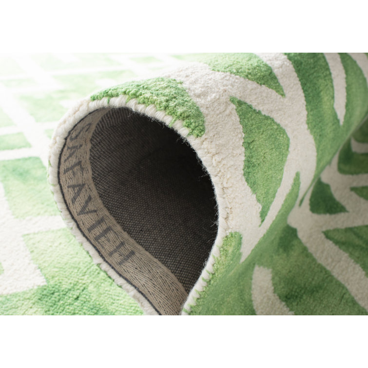 Handmade Green and Ivory Round Wool Tufted Area Rug