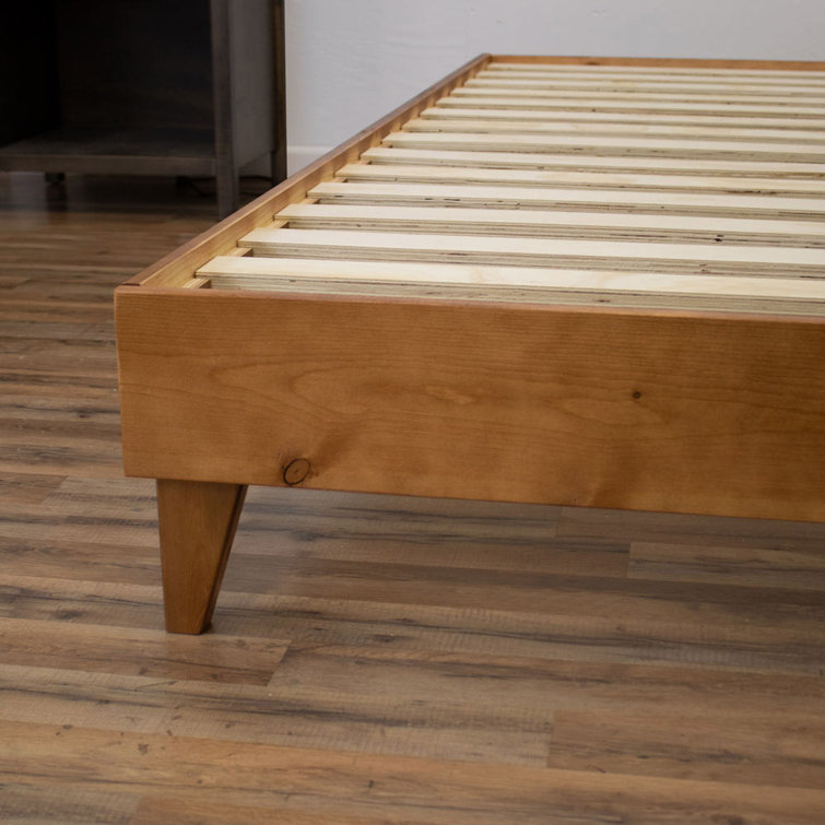 Natural Pine Queen Platform Bed Frame with Slats