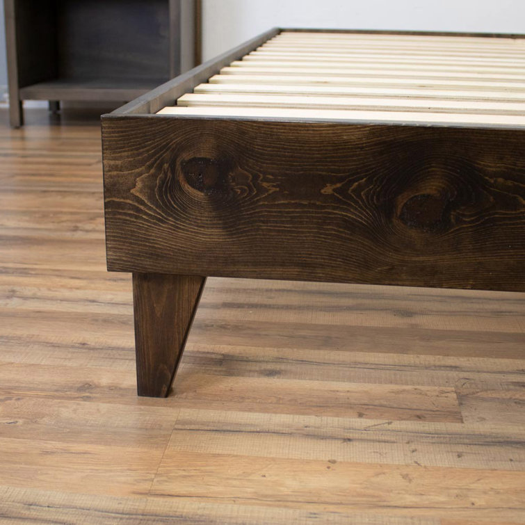 Natural Pine Queen Platform Bed Frame with Slats