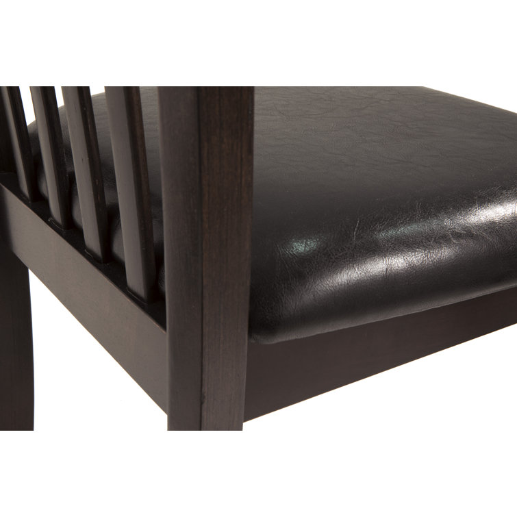 Transitional Dark Brown Leather Upholstered Side Chair with Wood Slat