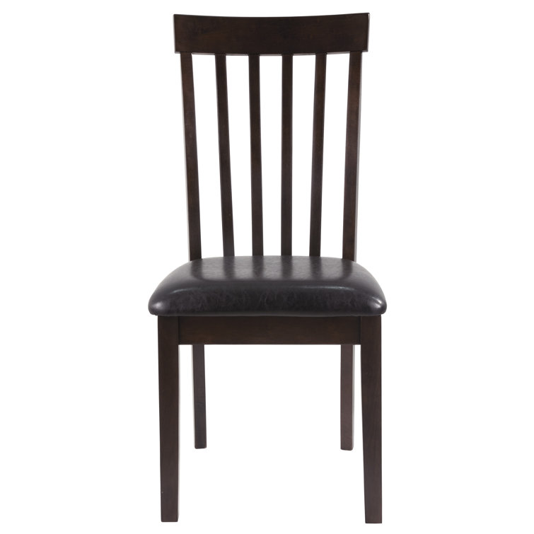 Transitional Dark Brown Leather Upholstered Side Chair with Wood Slat