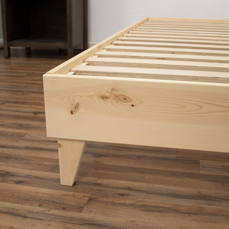 Natural Pine Queen Platform Bed Frame with Slats