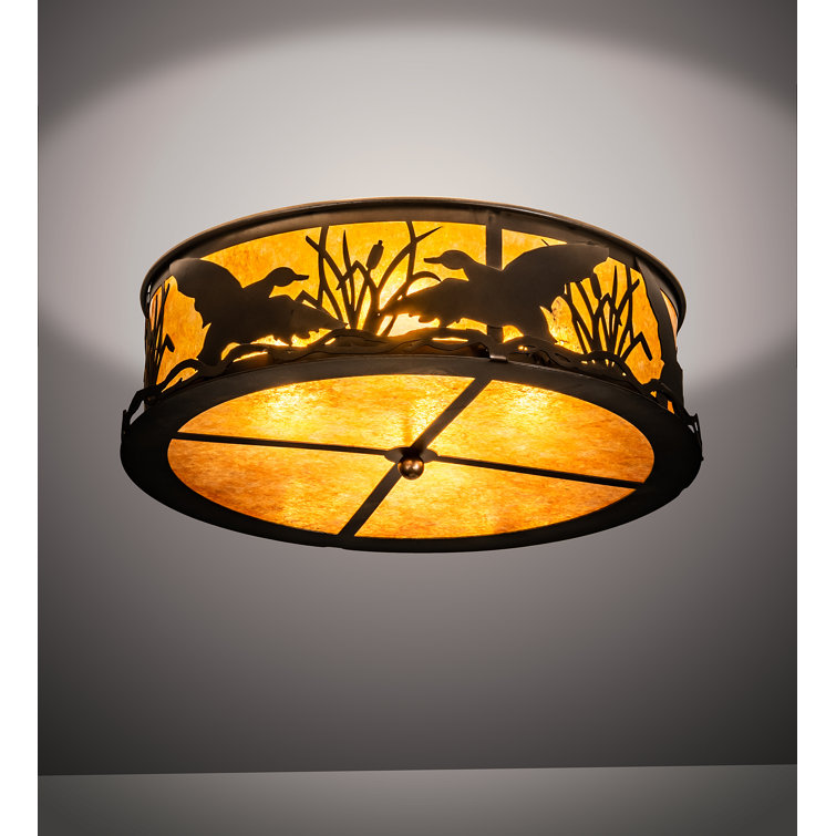 Rustic Copper and Glass LED Drum Flush Mount