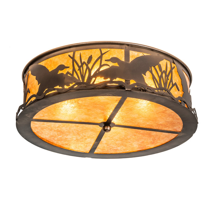 Rustic Copper and Glass LED Drum Flush Mount