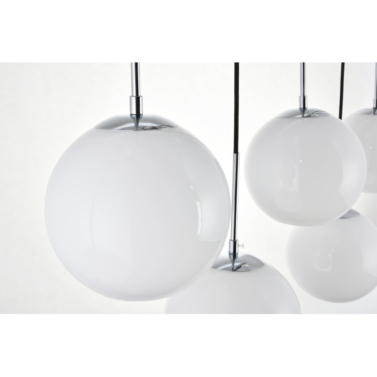 Baxter 7-Light Chrome Pendant with Frosted White Glass Spheres