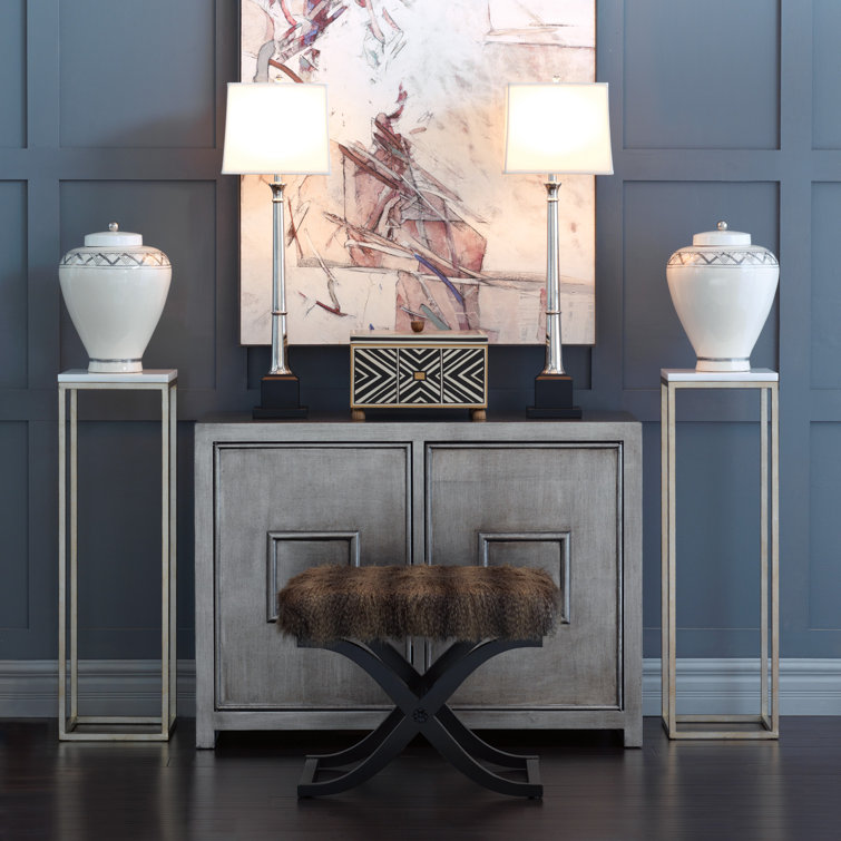 Kensington Nickel Buffet Table Lamp Set with Rectangular Shades