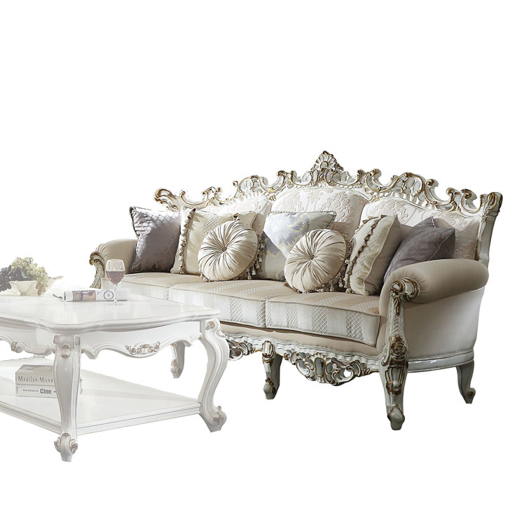 Picardy Floral Fabric 84'' Sofa with Antique Pearl Wood Frame