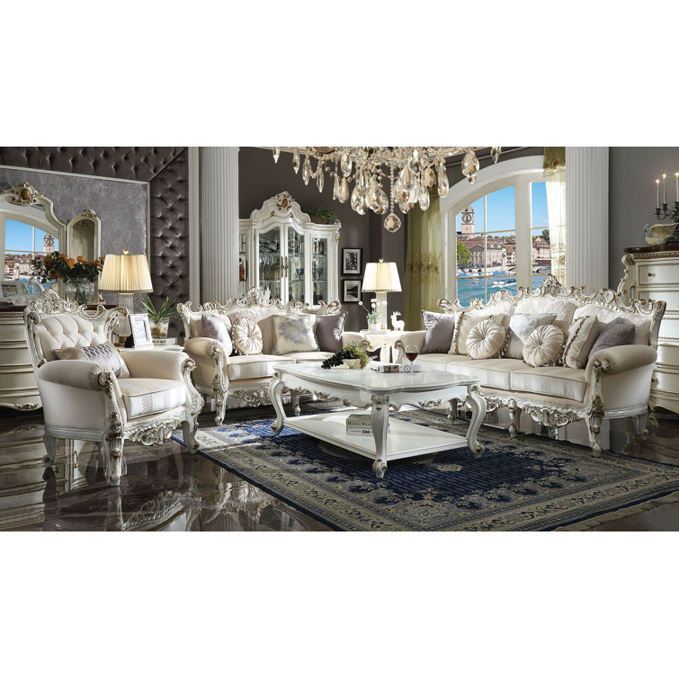 Picardy Floral Fabric 84'' Sofa with Antique Pearl Wood Frame