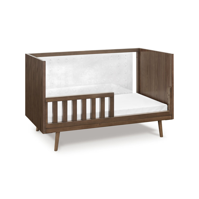 Walnut and Clear Acrylic Mid-Century Modern Convertible Crib