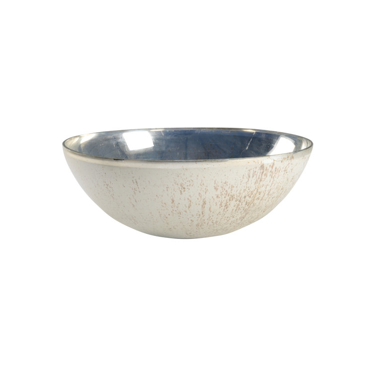 Rusticated White and Nickel Glass Decorative Bowl