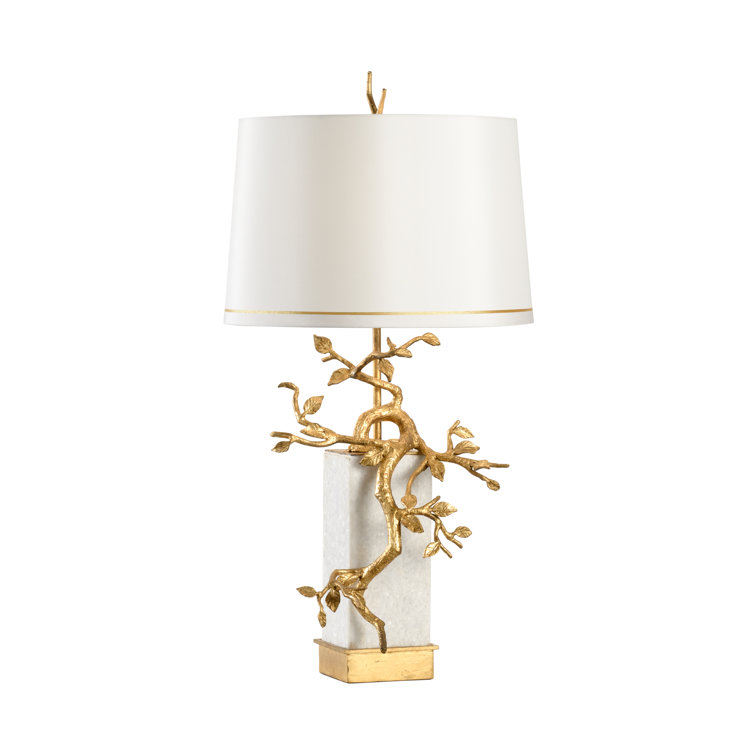 Natural White and Gold Leaf Table Lamp with Silk Shade