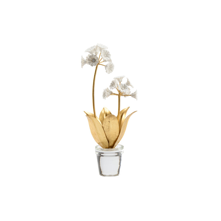 Clear and Gold Floral Arrangement in Glass Vase