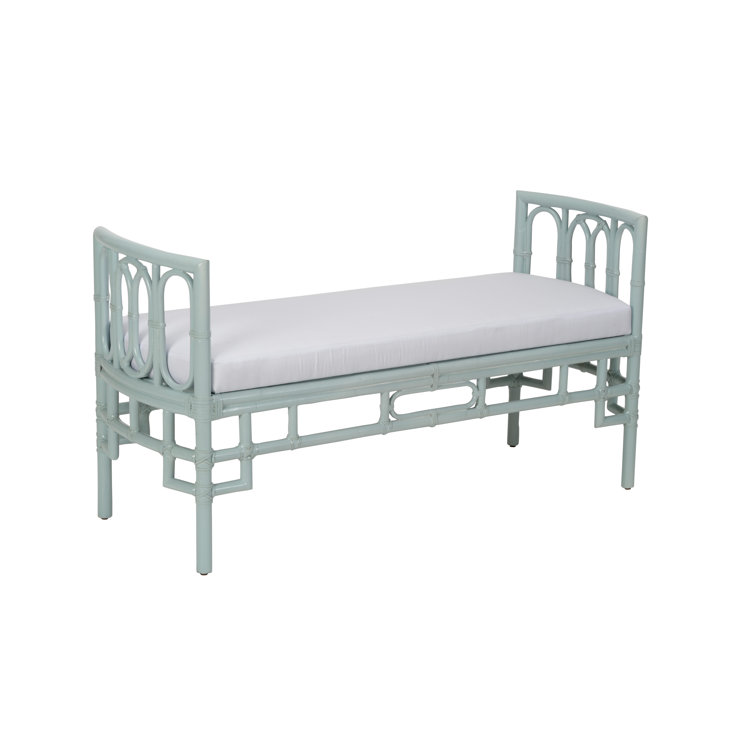 Whitewashed Yarmouth Blue Rattan Upholstered Bench