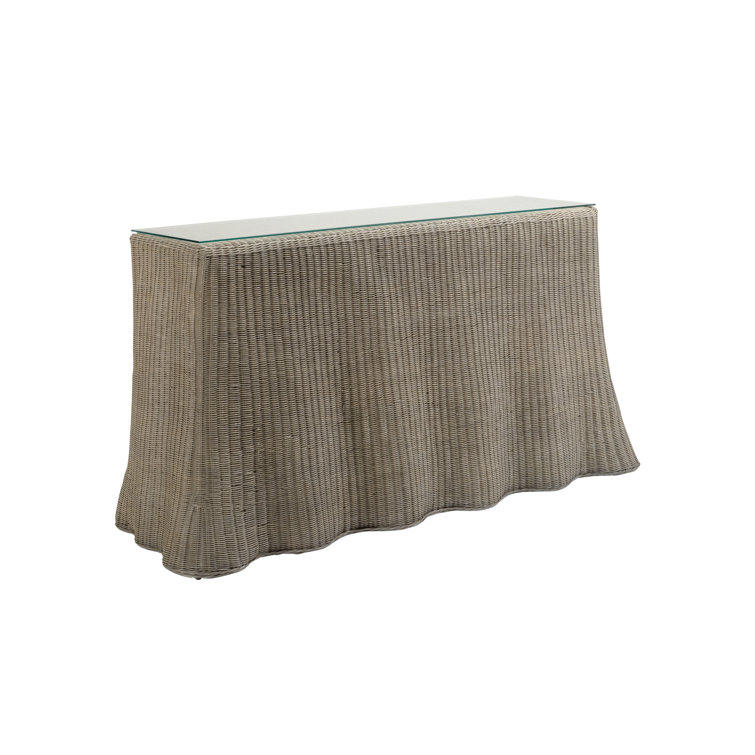 Gray Wash Wicker Console Table with Glass Top