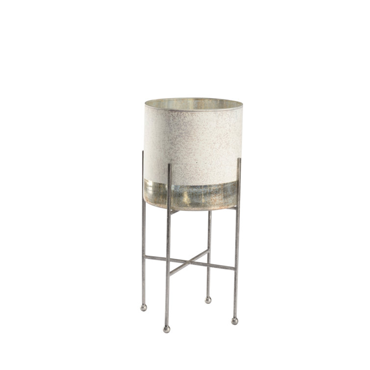 Rusticated White and Silver Glass Iron Candleholder
