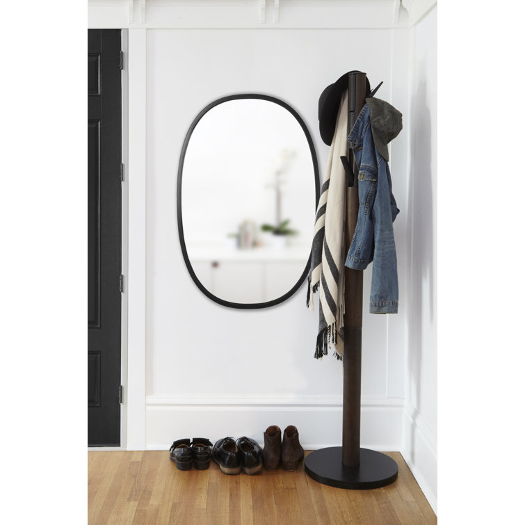 Sleek Modern Oval Hub Wall Mirror 18"x24" in Black