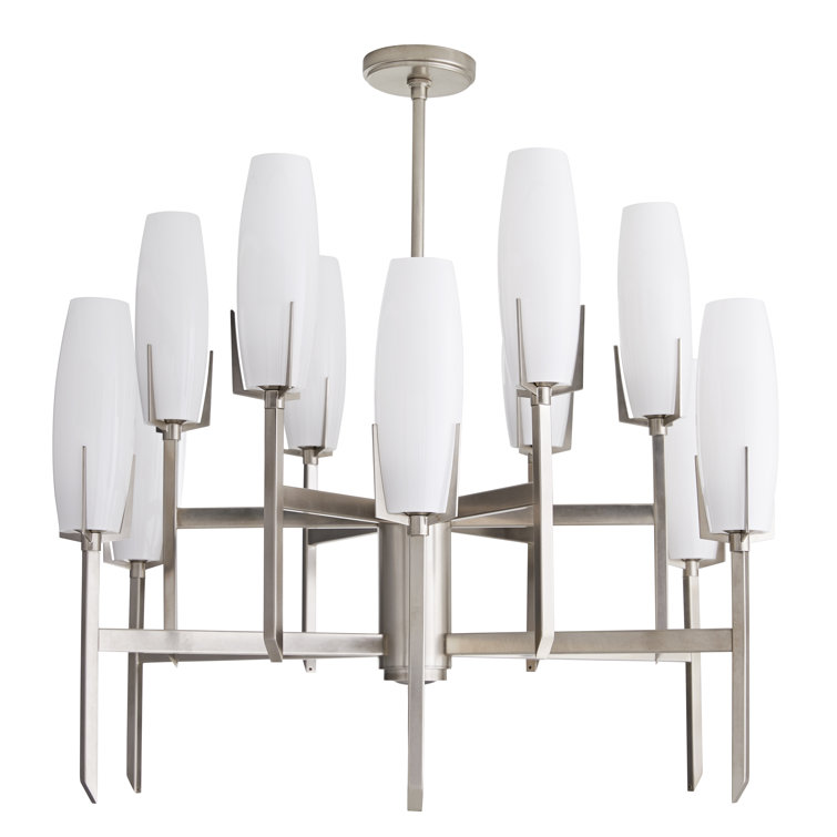 Keifer 12-Light Vintage Silver Sputnik Chandelier with Opal Glass Shades