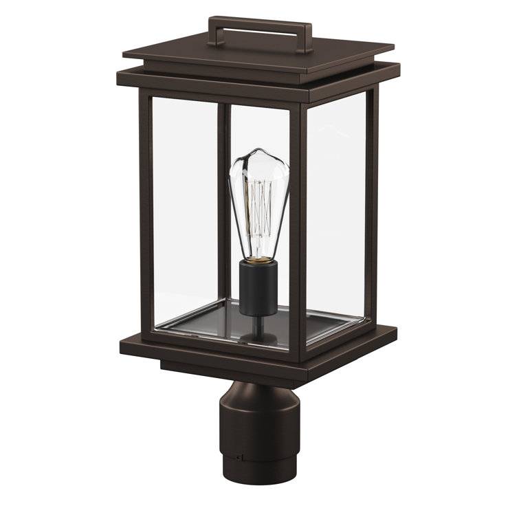 Antique Bronze Rectangular Outdoor Post Lantern with Clear Panels
