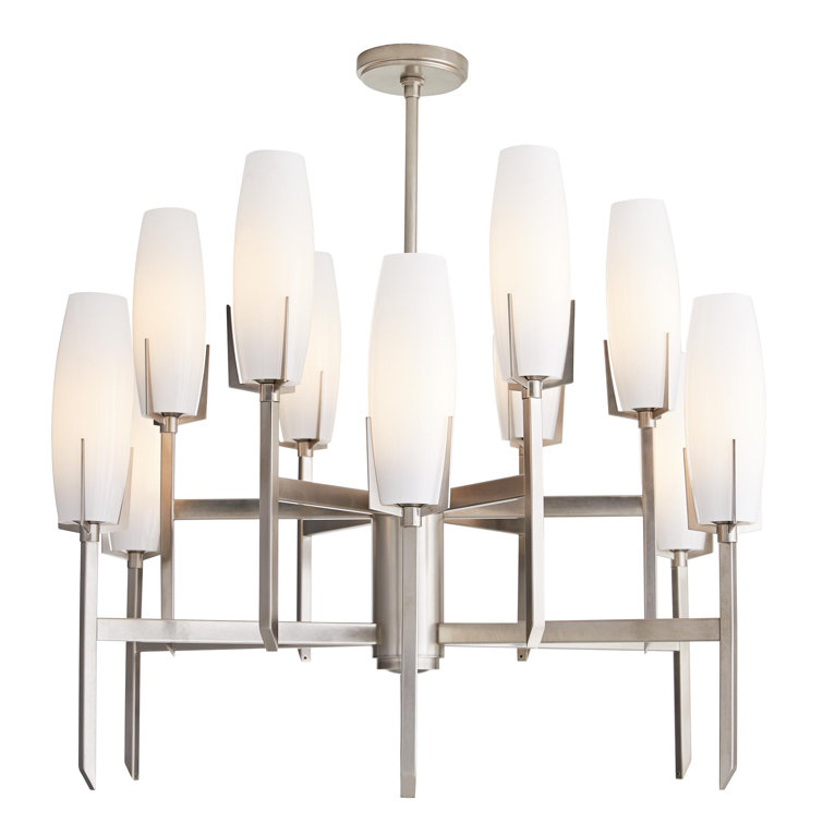 Keifer 12-Light Vintage Silver Sputnik Chandelier with Opal Glass Shades