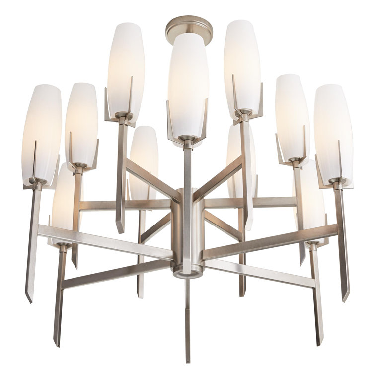 Keifer 12-Light Vintage Silver Sputnik Chandelier with Opal Glass Shades