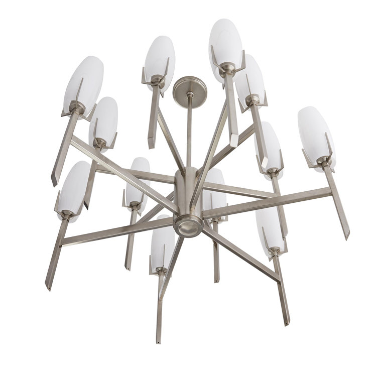 Keifer 12-Light Vintage Silver Sputnik Chandelier with Opal Glass Shades