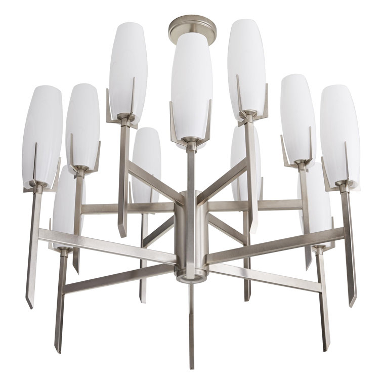 Keifer 12-Light Vintage Silver Sputnik Chandelier with Opal Glass Shades
