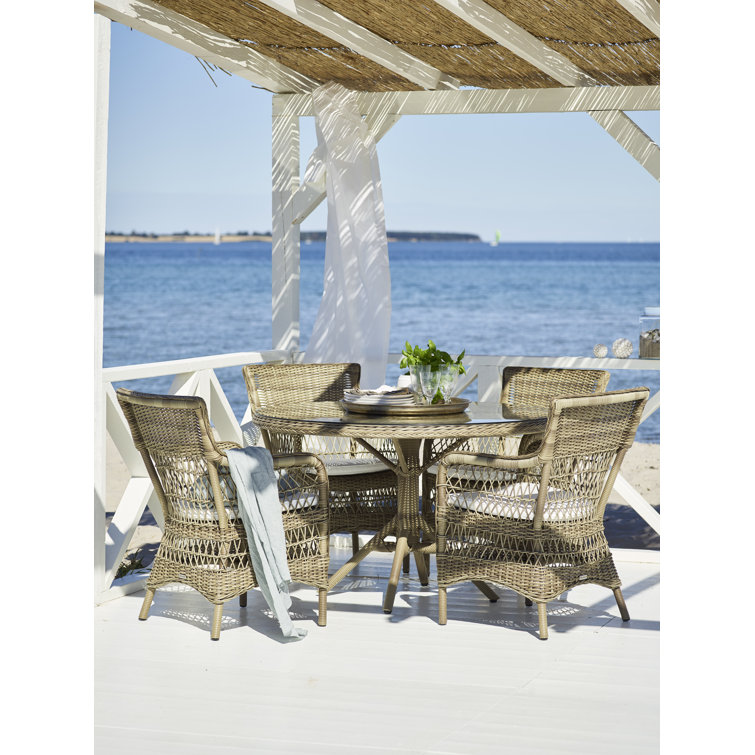 Antique Aluminum Outdoor Dining Chair with White Canvas Cushion
