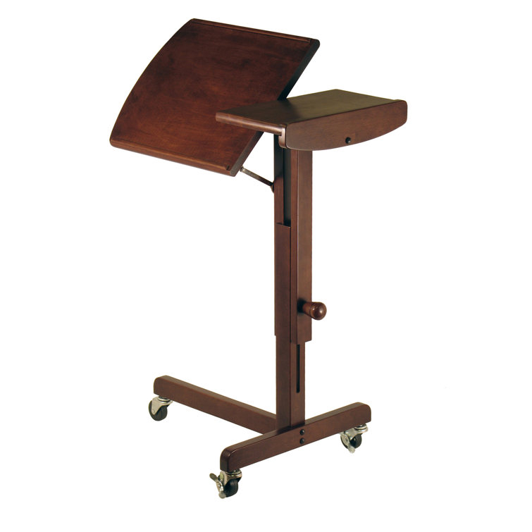Antique Walnut Adjustable Height Laptop Cart with Wheels