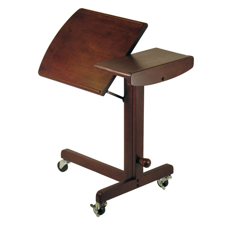 Antique Walnut Adjustable Height Laptop Cart with Wheels