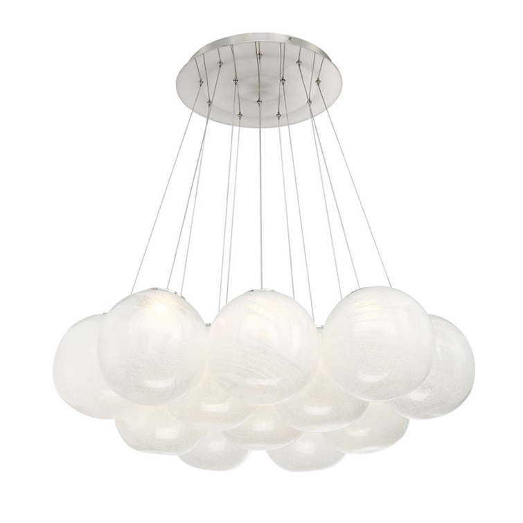 Brushed Nickel 12-Light Globe Chandelier with Rock Crystal Glass