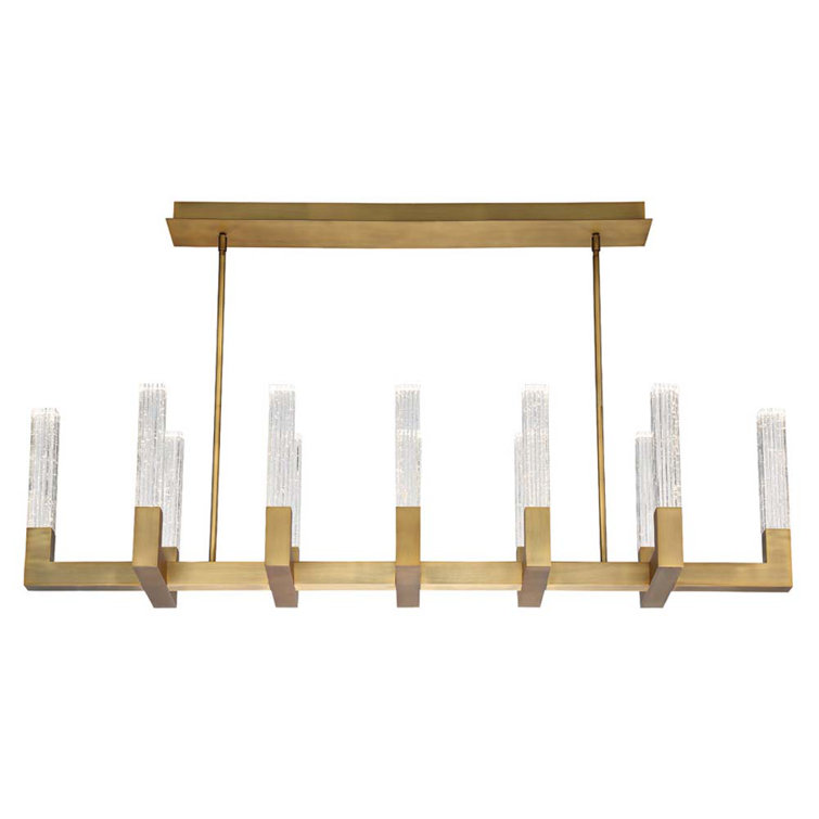 Cinema Aged Brass 12-Light Square Chandelier with V-Cut Seeded Crystal