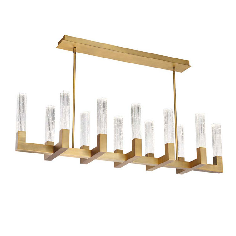 Cinema Aged Brass 12-Light Square Chandelier with V-Cut Seeded Crystal
