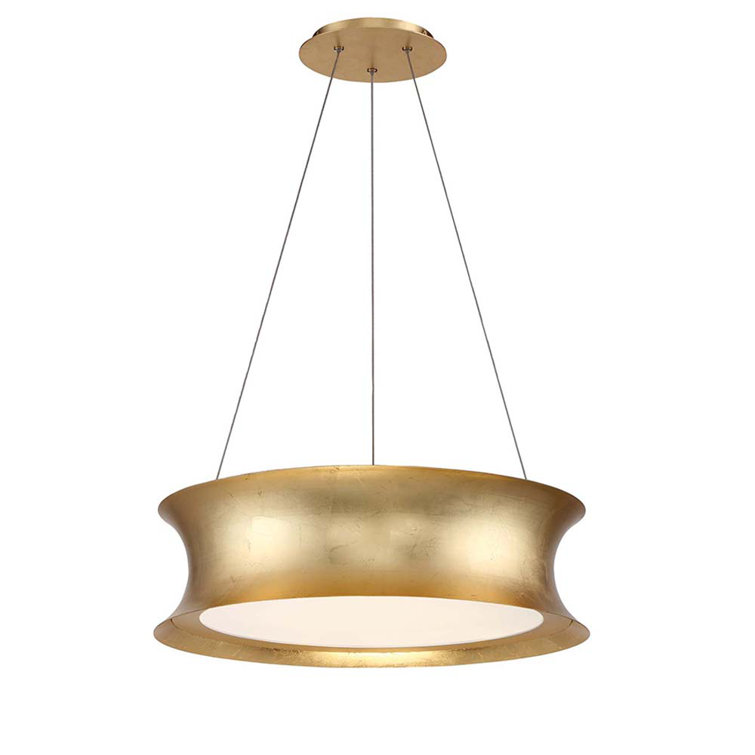 Tango Luxe Gold Leaf LED Drum Pendant Light - 20"