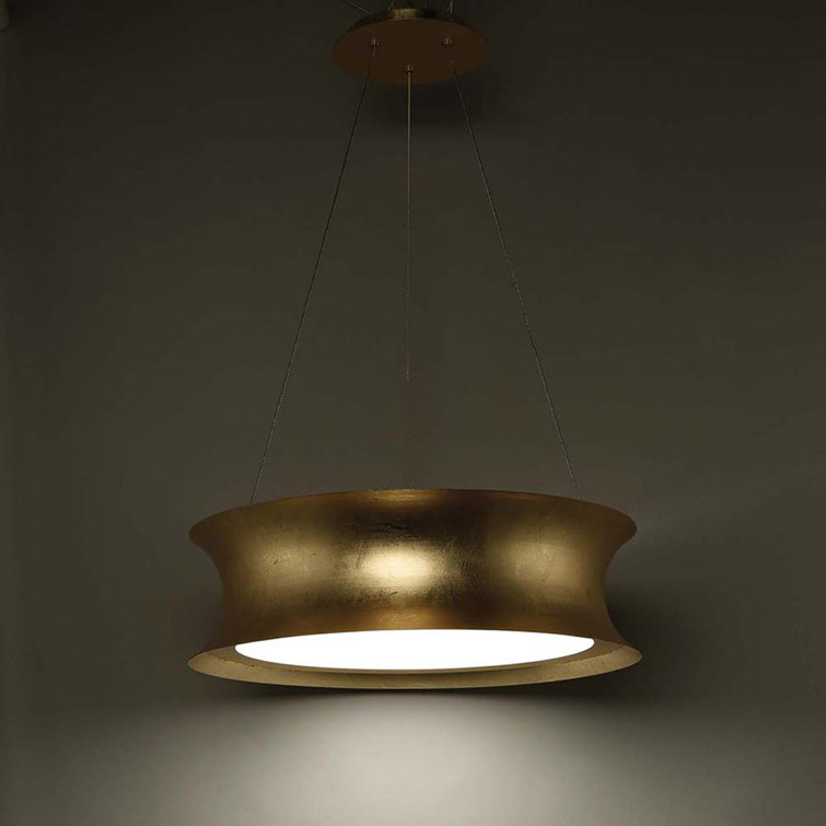 Tango Luxe Gold Leaf LED Drum Pendant Light - 20"