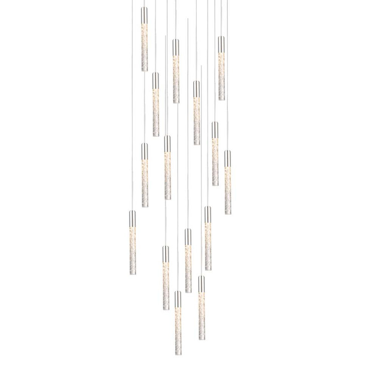 Polished Nickel 15-Light LED Crystal Cluster Pendant