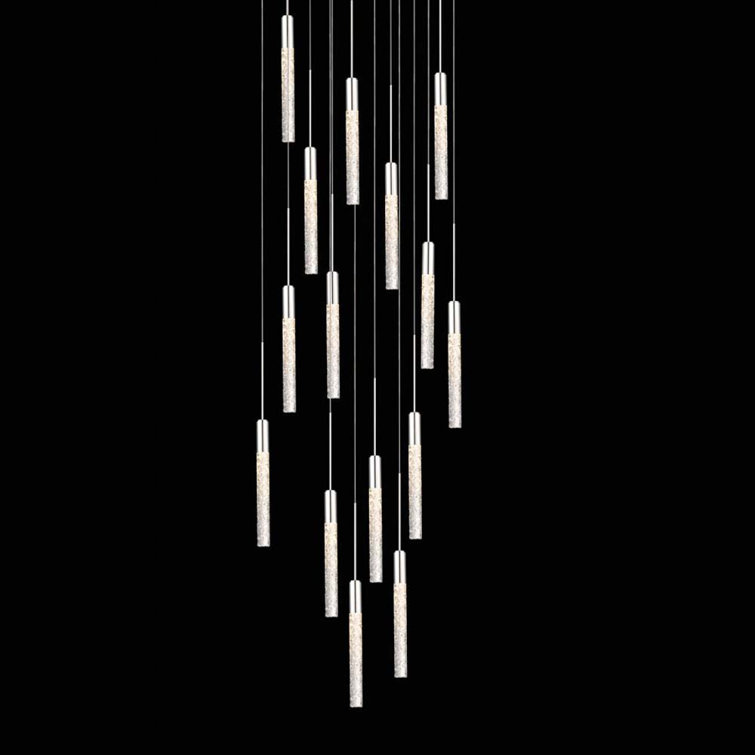 Polished Nickel 15-Light LED Crystal Cluster Pendant