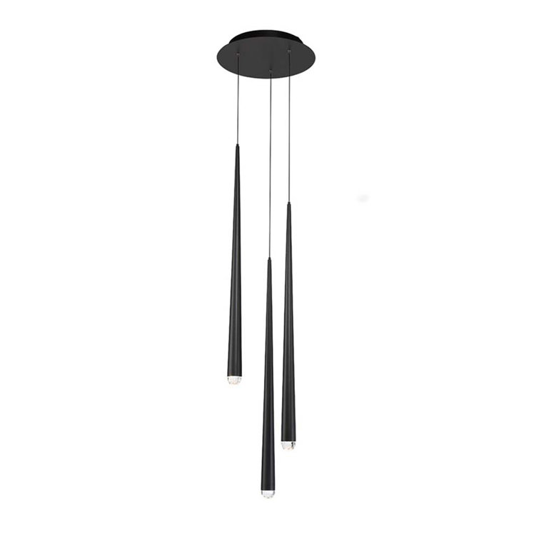 Cascade Black 3-Light LED Cluster Pendant with Hand Cut Clear Crystal