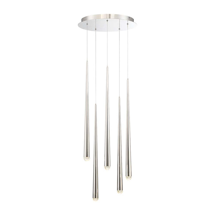 Cascade Polished Nickel 5-Light LED Pendant with Hand-Cut Crystal